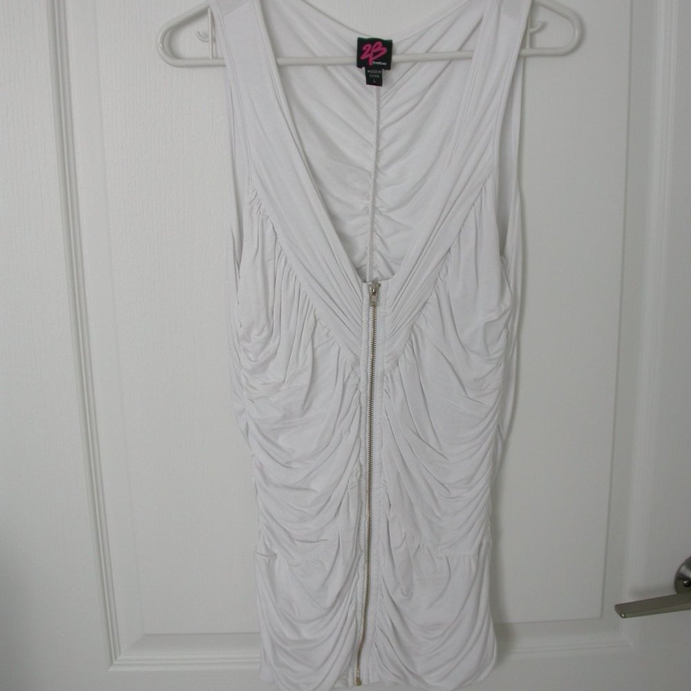 Rauched White Sleeveless Tunic